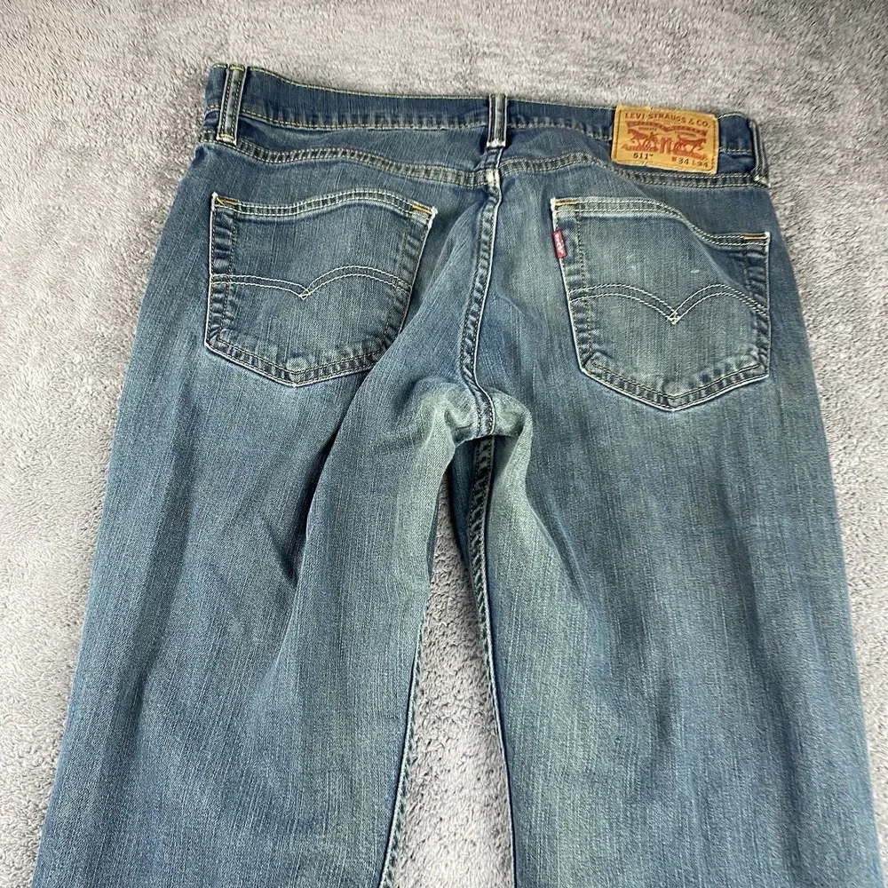 Levis 511 Slim Fit Straight Leg Jeans Mens 34x31 Green Blue Medium Wash Mid Rise